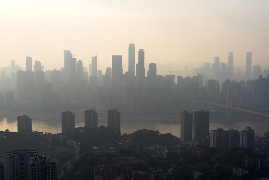 Chongqing skyline aerial view in fog, China