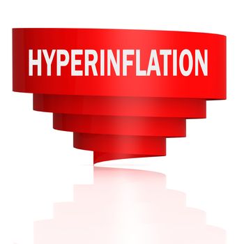 Hyperinflation word with red curve banner, 3D rendering
