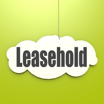 Leasehold word on white cloud with green background, 3D rendering