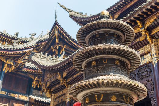 Traditional chinese architecture details in BaoLunSi temple Chongqing, China