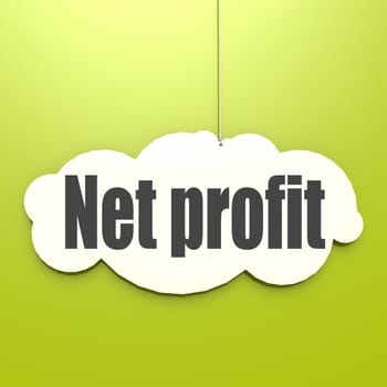 Net profit word on white cloud with green background, 3D rendering