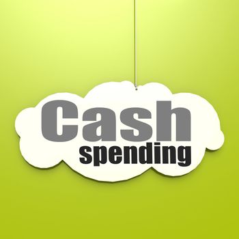 Cash spending word on white cloud with green background, 3D rendering