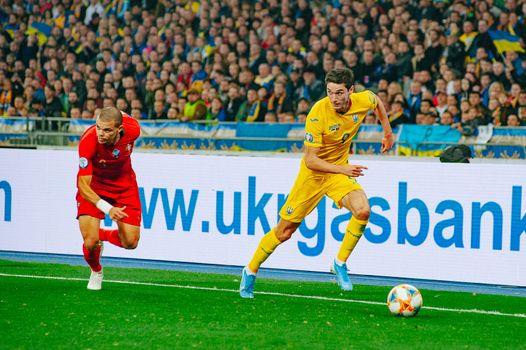 Kyiv, Ukraine - October 14, 2019: Roman Yaremcuk, forward of Ukraine during the match of EURO 2020 vs Portugal at the Olympic Stadium