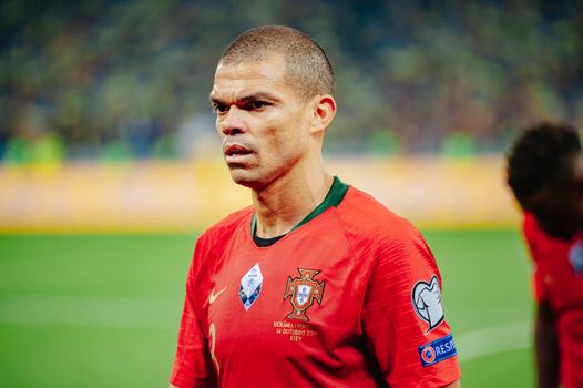 Kyiv, Ukraine - October 14, 2019: Side portrait of Pepe, defender of Portugal national team after the match vs Ukraine at the Olympic Stadium