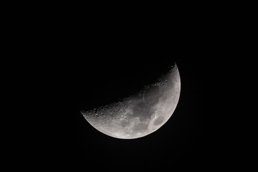 Moon first crescent close-up in dark night