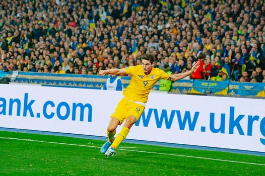 Kyiv, Ukraine - October 14, 2019: Roman Yaremcuk, forward of Ukraine during the match of EURO 2020 vs Portugal at the Olympic Stadium