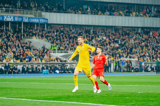 Kyiv, Ukraine - October 14, 2019: Andrey Yarmolenko during the match of qualify round Euro 2020 Ukraine vs Portugal at the Olympic Stadium