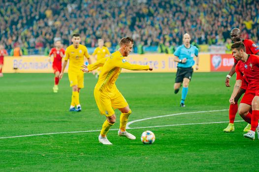 Kyiv, Ukraine - October 14, 2019: Andrey Yarmolenko during the match of qualify round Euro 2020 Ukraine vs Portugal at the Olympic Stadium