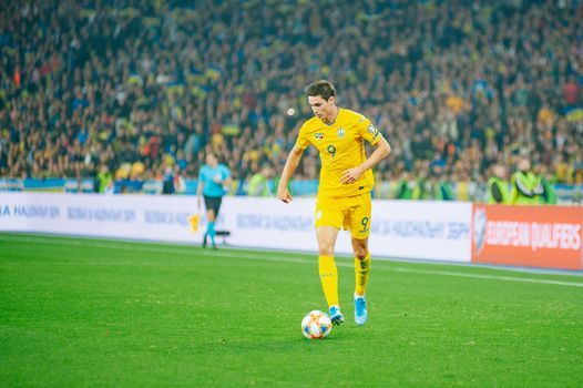 Kyiv, Ukraine - October 14, 2019: Roman Yaremcuk, forward of Ukraine during the match of EURO 2020 vs Portugal at the Olympic Stadium