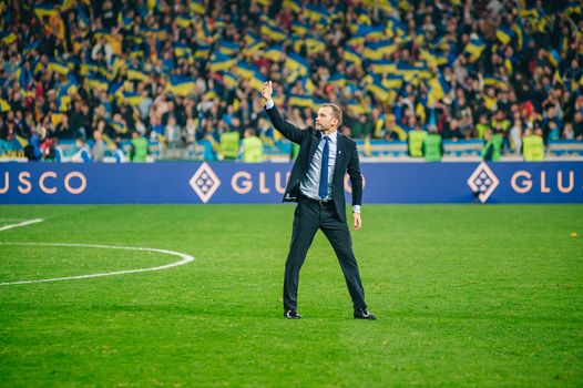 Kyiv, Ukraine - October 14, 2019: Andriy Shevchenko, head coach (manager) of Ukraine national football team after match of the qualifying EURO 2020 vs Portugal at the Olympic Stadium