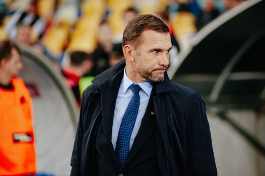 Kyiv, Ukraine - October 14, 2019: Andriy Shevchenko, head coach (manager) of Ukraine national football team before match of the qualifying EURO 2020 vs Portugal at the Olympic Stadium