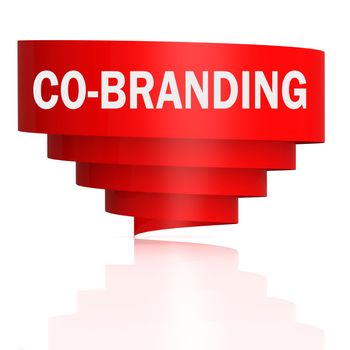 Co-branding word with red curve banner, 3D rendering