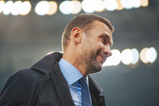 Kyiv, Ukraine - October 14, 2019: Andriy Shevchenko, head coach (manager) of Ukraine national football team before match of the qualifying EURO 2020 vs Portugal at the Olympic Stadium