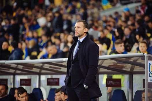 Kyiv, Ukraine - October 14, 2019: Andriy Shevchenko, head coach (manager) of Ukraine national football team before match of the qualifying EURO 2020 vs Portugal at the Olympic Stadium