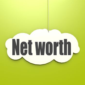 Net worth word on white cloud with green background, 3D rendering