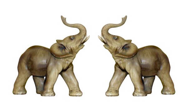 Statue of two elephants, Elephant sculpture on white background