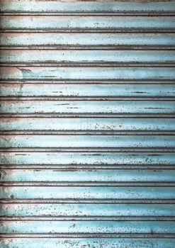 Grungy light blue metal window roller blinds background