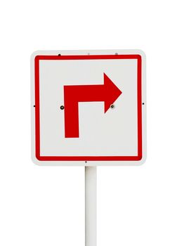 red arrow sign on traffic panel isolated white, Sign on traffic