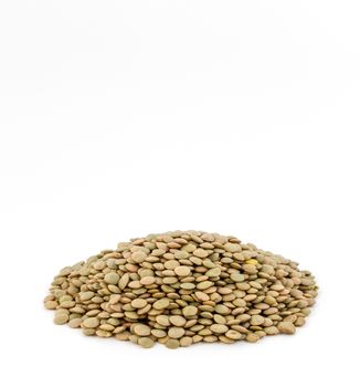 Organic lentils Isolated on a white background. Close up shot. Copy space.