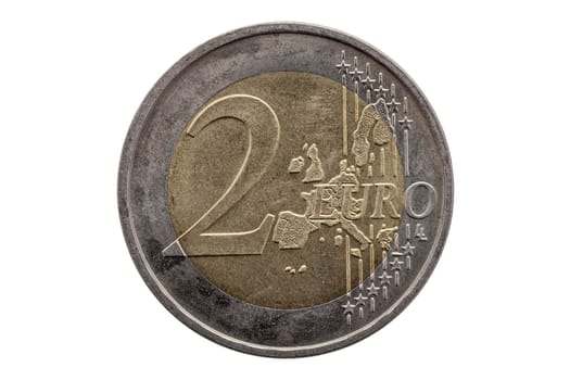 Two Euro coin of Germany dated 2002 cut out and isolated on a white background