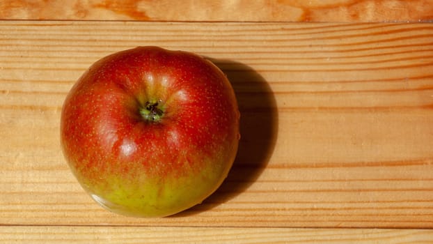 Ripe apple lies on the table