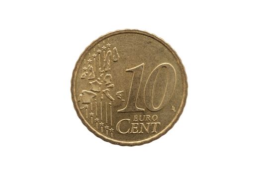 Ten cent euro coin of Germany dated 2002 cut out and isolated on a white background