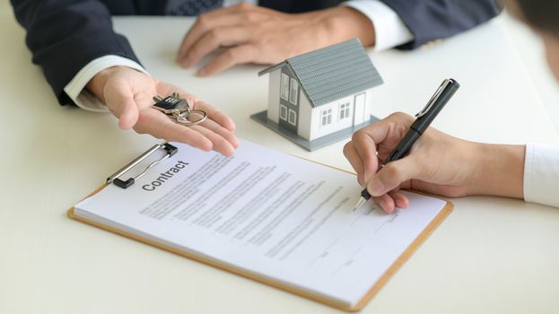 Real estate concept,Customer signing contract about home loan agreement.