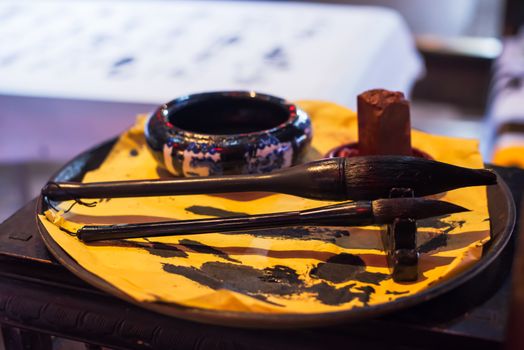 Calligraphy brushes set with black ink, Chengdu, China