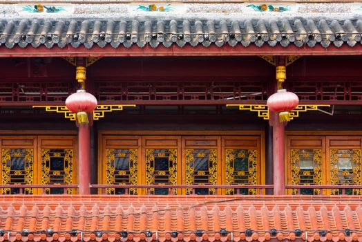 Chinese decorations with chinese lanterns on a traditional building - Chengdu, China