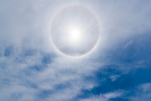 Sun halo 22 degrees in blue sky above chengdu, China