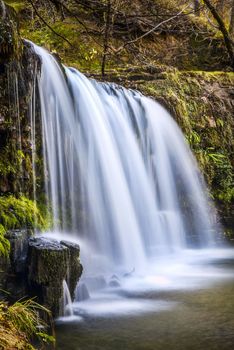 Sgwd Ddwli Uchaf waterfall on the Elidir Trail at the Brecon national park travel destination in Wales UK stock photo