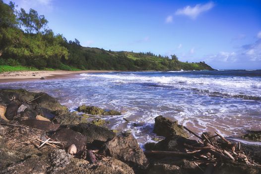 A beach on the coast of Kauai, Hawaii.