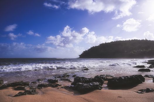 A beach on the coast of Kauai, Hawaii.