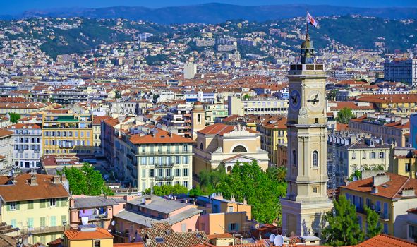 An aerial view of Nice, France along the French Riviera.