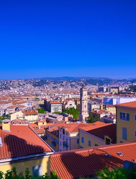 An aerial view of Nice, France along the French Riviera.