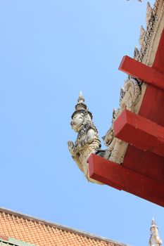 Statue of angels. On the roof of the temple is decorated according to Buddhism.