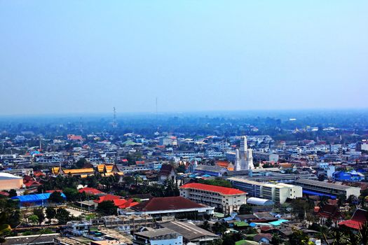 Aerial view of city Phetchaburi in Thailand