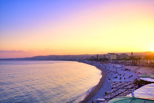 The Promenade des Anglais on the Mediterranean Sea at Nice, France along the French Riviera.