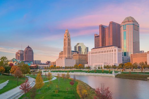 View of downtown Columbus Ohio Skyline at twilight in USA
