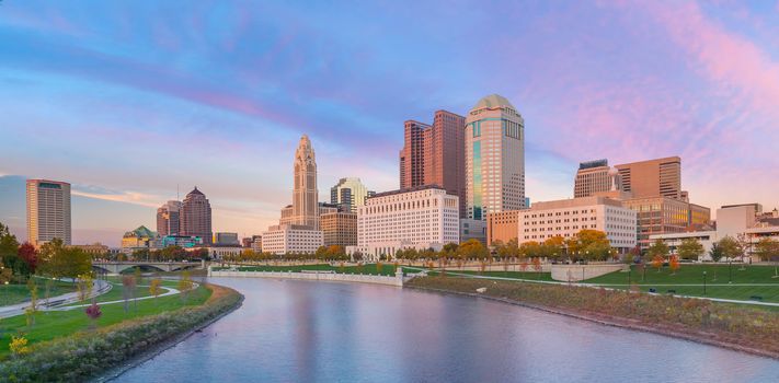 View of downtown Columbus Ohio Skyline at twilight in USA