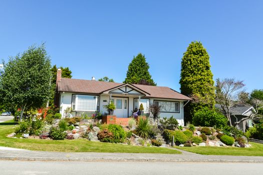 Luxury residential house on a sunny day in Vancouver, Canada