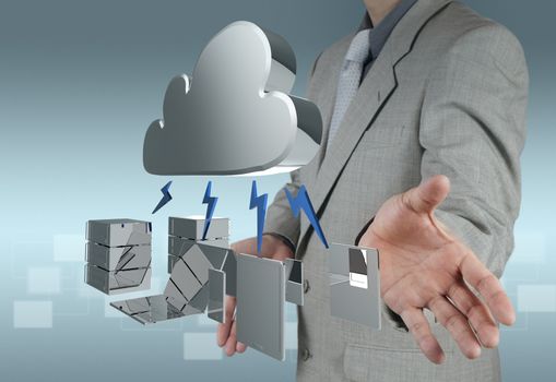 Businessman drawing a Cloud Computing diagram on the new computer interface