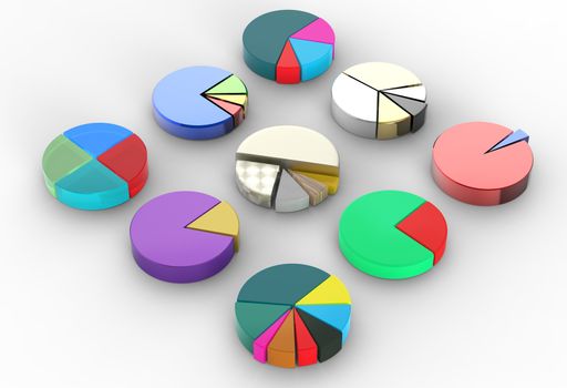 set of different pie chart on isolated background