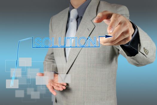 businessman hand pushing solution graph on a touch screen interface