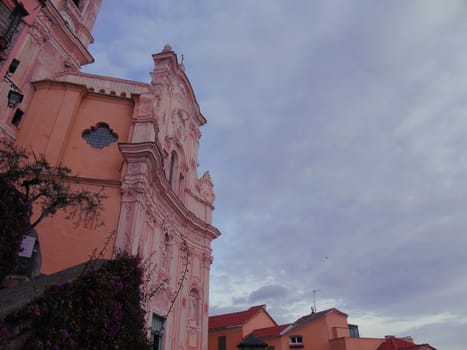 Cervo Ligure, Italy - 06/15/2020: Travelling around the Riviera Ligure in summer days. Beautiful photography of the small vilagges near the sea with typical old buildings.