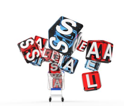 3d shopping cart sale isolated on white background