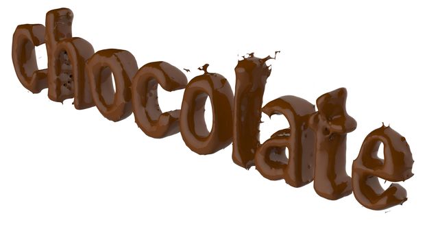 Chocolate text made of chocolate on white