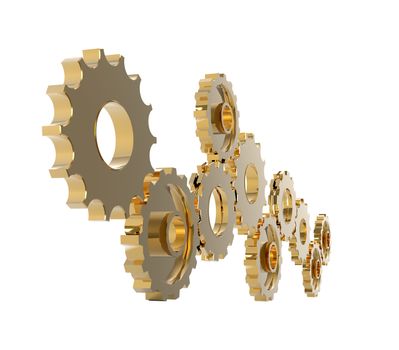 Metal polished gears. 3d image. Isolated white background.