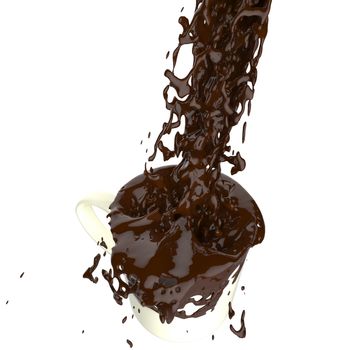 splash of brown melting hot chocolate in white cup