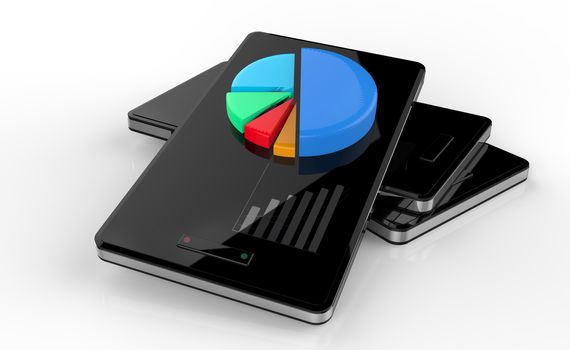 3d mobile phone smart phone and chart pie as concept